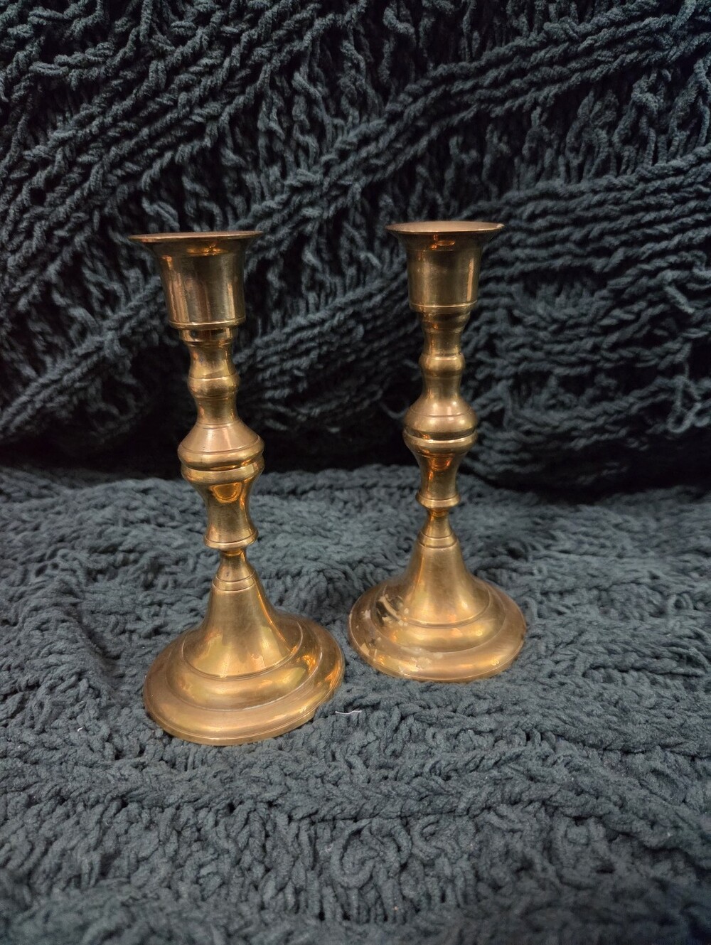Brass Candlestick Holder Pair - Classic Gold Finish